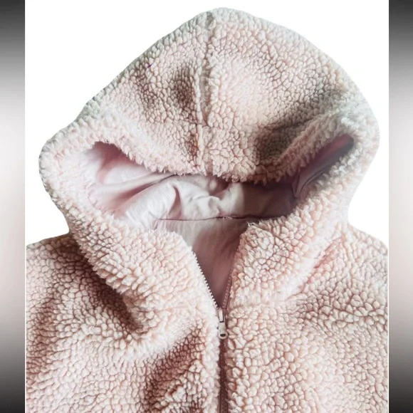 ๐ฉท Fabletics Summit Teddy Sherpa Hooded Jacket Coat Muted Mauve Pink XXL - Picture 7 of 12